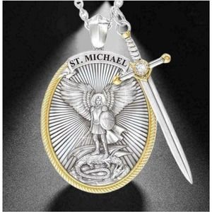 Saint Michael Archangel Pendant Necklace Sword Cross Medal For Men And Women